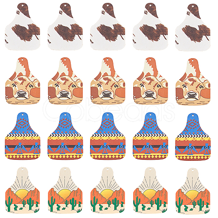40Pcs 4 Style Single Face Printed Basswood Big Pendants WOOD-OC0002-66-1