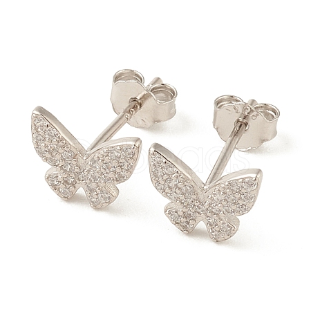 Clear Cubic Zirconia Butterfly Stud Earrings EJEW-G351-01P-1