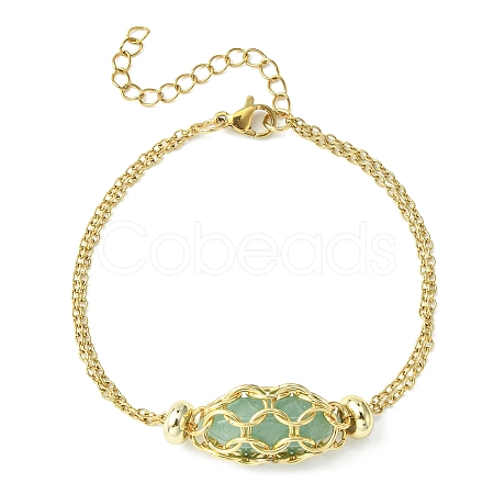 Natural Green Aventurine Bullet Link Bracelet BJEW-JB09563-02-1