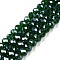 Electroplate Glass Beads Strands, Pearl Luster Plated, Faceted, Rondelle, Dark Green, 8x6mm, Hole: 1mm, about 64~65pcs/strand, 40~41cm