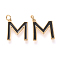 Brass Enamel Pendants, with Jump Ring, Long-Lasting Plated, Real 18K Gold Plated, Letter.M, Black, Letter.M, M: 18x15x1.8mm, Jump Rings: Inner Diameter: 3mm