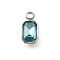 304 Stainless Steel Pendants, with Rhinestone, Stainless Steel Color, Rectangle, Aquamarine, 10.5x5.5x3.5mm, Hole: 1.8mm