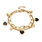 Resin Heart and Round Ball Charm Multi-strand Bracelet, PVD Vacuum Plating 304 Stainless Steel Double Layered Chains Bracelet for Women, Golden, 7-1/2 inch(19cm)