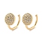 Brass Micro Pave Clear Cubic Zirconia Cuff Earring, Flat Round, Real 18K Gold Plated, 14x10mm