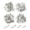 100Pcs 4 Size Iron Brooch Findings, Back Bar Pins, Platinum, 20~38x5~6mm, Hole: 2mm, Pin: 1mm, 25Pcs/size