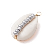 6Pcs 6 Styles Natural Cowrie Shell & Glass Seed Beads Pendants PALLOY-JF02759-06-4