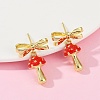Mushroom with Bowknot Brass Enamel Dangle Stud Earrings EJEW-F895-25A-G-2