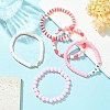 5Pcs 5 Style Word Love Acrylic & Brass Heart & Polymer Clay Disc Beaded Stretch Bracelets Set for Valentine's Day BJEW-TA00314-4