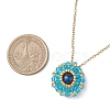 Dyed Natural Blue Tiger Eye & Glass Seed Beaded Flat Round Pendant 304 Stainless Steel Cable Chain Necklaces NJEW-MZ00129-06-3