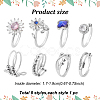 8Pcs 8 Style Flower & Butterfly & Diamond Rhinestone Rotating Open Cuff Rings Set with Glass RJEW-AN0001-12-6