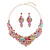 Flower Alloy Rhinestone Pendant Necklaces & Stud Dangle Earrings Sets WG73580-01-5