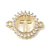 Brass Pave Clear Cubic Zirconia Ring Connector Charms KK-E802-10G-A-1