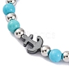 Synthetic Turquoise & Synthetic Magnetic Hematite Anchor Beaded Bracelet BJEW-P339-01P-05-2