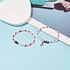 2Pcs 2 Style Word Do You Love Me Plastic Beaded Stretch Bracelets Set with Alloy Enamel Rose Charms BJEW-JB08700-2