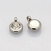 Trendy Original Color 304 Stainless Steel Faceted Grade A Rhinestone Flat Round Charms Pendants RB-N030-01-3