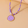 Alloy Enamel Smiling Face Pendant Glass Seed Beaded Necklaces for Women FS-WGD322E-01-1