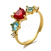 Ion Plating(IP) Colorful Cubic Zirconia & Rhinestones Apple Adjustable Ring RJEW-G278-18G-3