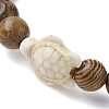 Natural Wood Round & Synthetic Turquoise Turtle Beaded Stretch Bracelet for Women BJEW-JB09700-06-3
