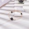 Natural Lava Rock & Pearl Round Beaded Bangle BJEW-JB08464-01-2