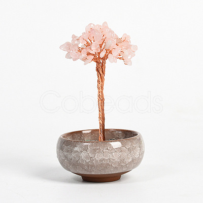 Natural Rose Quartz Chips Tree Display Decorations PW23051675806-1