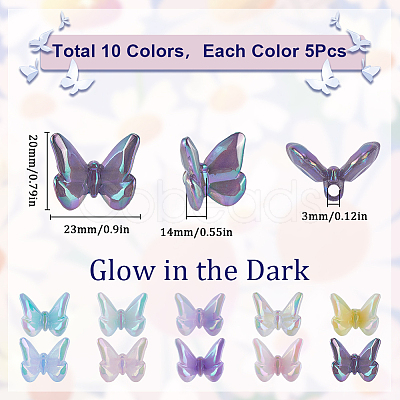 50Pcs 10 Colors Luminous UV Plating Rainbow Iridescent Acrylic Beads TACR-SC0001-29-1