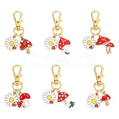 Flower & Mushroom Alloy Enamel Pendant Decorations HJEW-YW00055-01-1