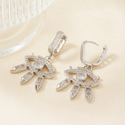 Fashionable Brass Clear Cubic Zirconia Eye Hoop Earrings CN7590-1-1