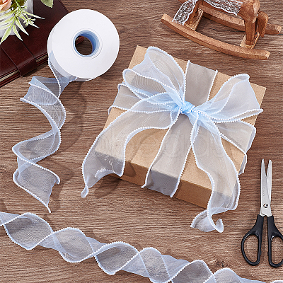 5 Yards Organza Plastic Ribbon with Plastic Pearl Edged OCOR-WH0101-185C-1