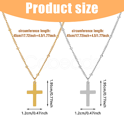 2Pcs 2 Colors 304 Stainless Steel Cross Pendant Necklace with Satellite Chains NJEW-FI0001-48-1