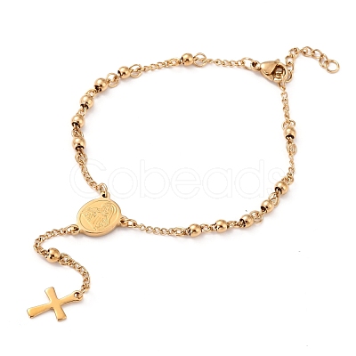 Rosary Bead Bracelets with Cross X-BJEW-E282-02G-1