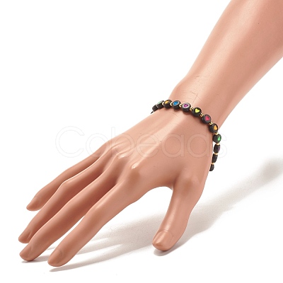 Flat Round with Heart Beaded Stretch Bracelet for Women BJEW-JB07552-03-1