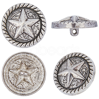 12Pcs 1-Hole Alloy Star with Flat Round Shank Buttons BUTT-GF0004-29AS-1