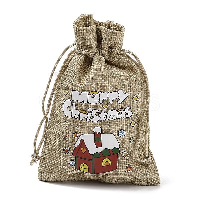 Christmas Printed Burlap Packing Pouches Drawstring Bags ABAG-Q053-02A-08-1