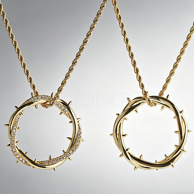 Brass Crystal Rhinestone Crown of Thorns Pendant Alloy Rope Chain Necklaces WGA61EE-02-1
