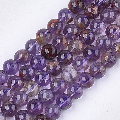Natural Purple Phantom Quartz Purple Lodolite Quartz Beads Strands X-G-S333-8mm-030-1