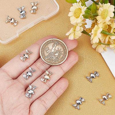 Beebeecraft 10Pcs 2 Colors Brass Pave Clear Cubic Zirconia Charms KK-BBC0003-80-1