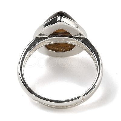 Natural Tiger Eye Teardrop Adjustable Rings RJEW-K371-08S-21-1