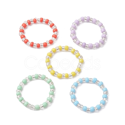 Glass Seed Beads Stretch Rings for Women RJEW-JR00690-1