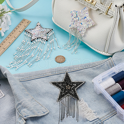 3Pcs 3 Styles Tassel Star Resin with Felt Iron on/Sew on Cloth Patches PATC-FG0002-97-1