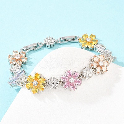 Platinum Tone Brass Micro Pave Cubic Zirconia Tennis Bracelets BJEW-B160-10P-1