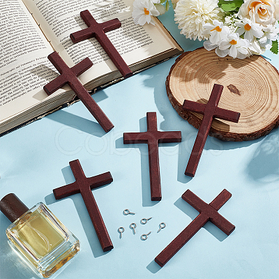6Pcs Wooden Cross Wall Decoration AJEW-GO0002-23A-1