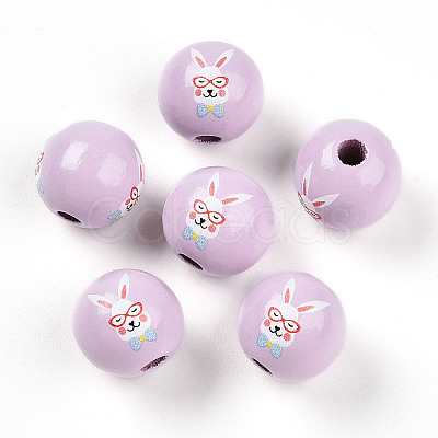 Easter Theme Printed Wood Beads WOOD-T032-22R-1