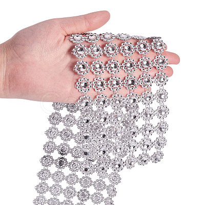 6 Rows Plastic Diamond Mesh Wrap Roll Rhinestone Crystal Ribbon Cake Wedding Decoration OCOR-WH0030-03-1