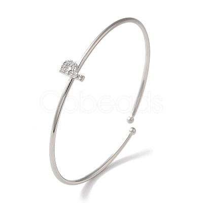 Rack Plating Brass Micro Pave Clear Cubic Zirconia Letter Open Cuff Bangles BJEW-A018-01P-P-1