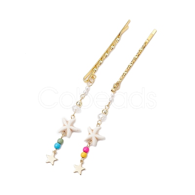 Starfish Synthetic Turquoise & Glass Beads Hair Bobby Pin PHAR-JH00108-1