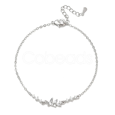Brass Pave Clear Cubic Zirconia Link Bracelets KK-CBA6980-22P-1