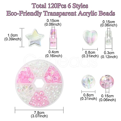 120Pcs 6 Styles Eco-Friendly Transparent Acrylic Beads TACR-YW0001-89-1