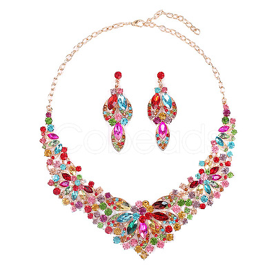 Flower Alloy Rhinestone Pendant Necklaces & Stud Dangle Earrings Sets WG73580-01-1