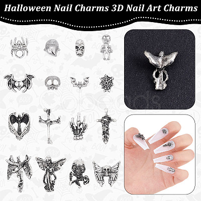 64Pcs 16 Styles Halloween Themed Alloy Cabochons DIY-GA0007-20-1