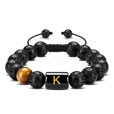 Natural Tiger Eye & Lava Rock Round Beads Adjustable Bracelets TV6214-11-1